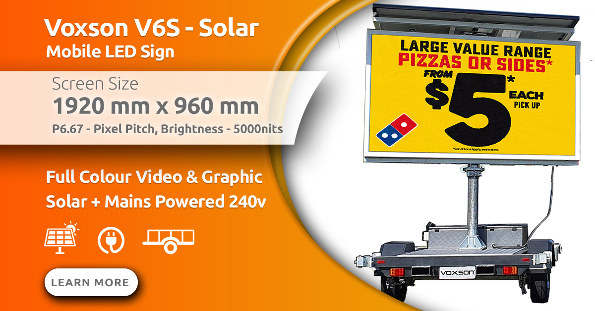 Voxson V6s Mobile Trailer Solar LED Sign