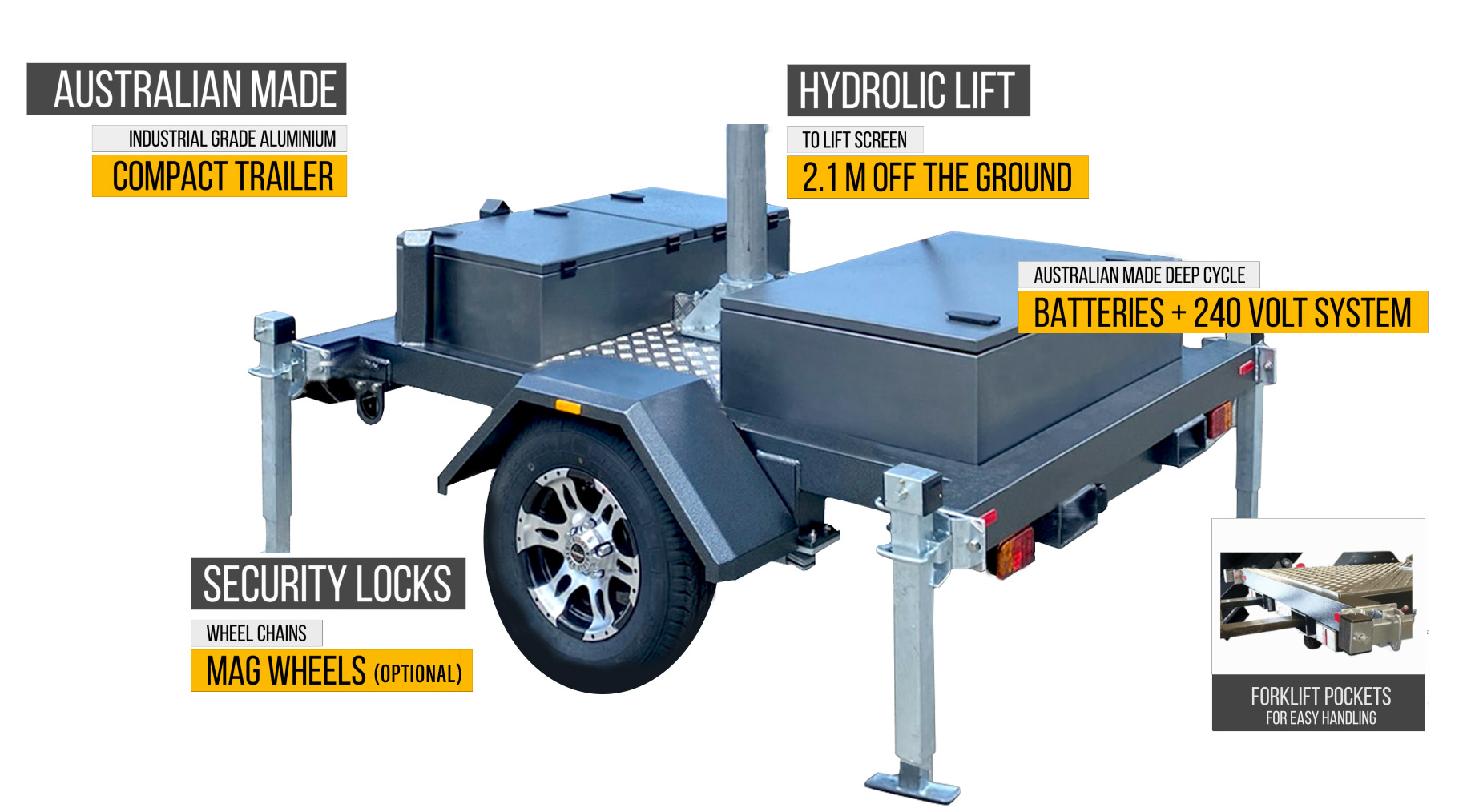 Rugged and Robust Australian made and assemled compact Trailer is made from Australian industrial grade aluminium.